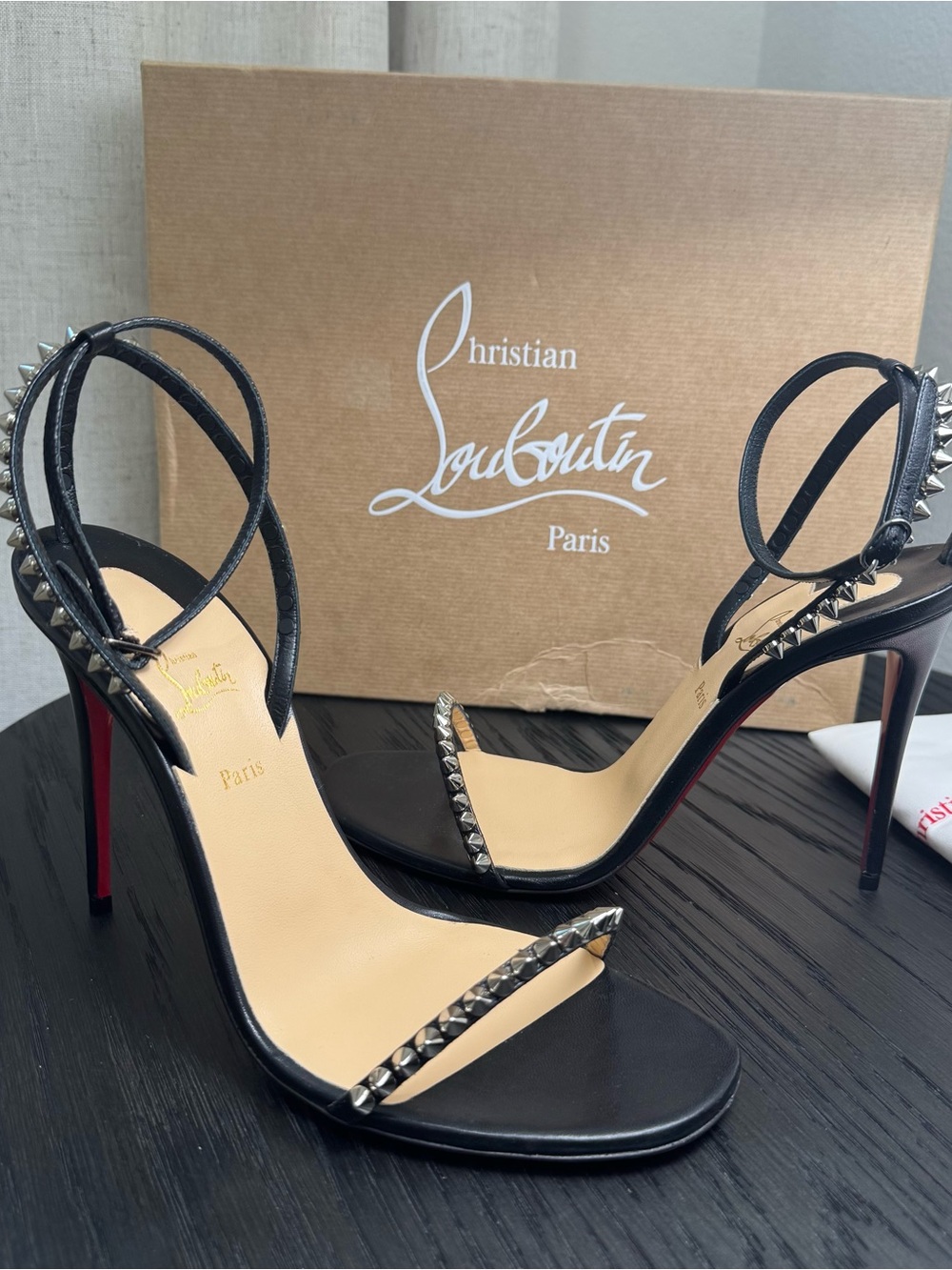 Christian Louboutin So Me 100 Studded Sandals Leather Black 39.5